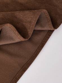 SHEIN Girls Pearl Button Decor Long Sleeve Peter Pan Collar Midi Pleated Dress, Cute Sweet Academic Style, Fashionable, Autumn/Winter - Brown - View 8