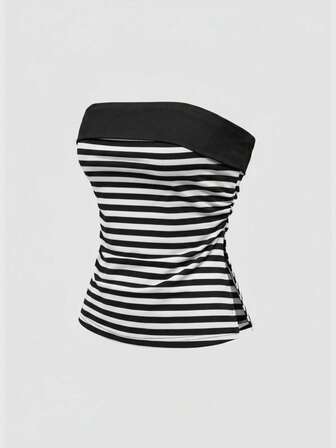 Grunge Punk Y2K Subkultur Damen gestreiftes Patchwork Crop Top mit Schlitz-Saum