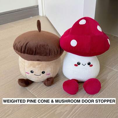 Cirelle Door Stopper - Embroidered Mushroom & Plush Pinecone Door Stop - Decorative For Home, Holds Door Open In Living Room, Cute Home Decor