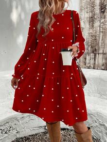 EMERY ROSE Gaun Kasual Minimalis Motif Bunga Kecil Longgar Leher Bulat Ukuran Besar, Cocok Untuk, Bunga/Musim Semi/Musim Panas/Liburan - MultiWarna - View 4