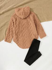 SHEIN Tween女孩 NOVA Store 時尚休閒可正反穿著抓絨秋季連帽衛衣與緊身褲2件套 - 棕色 - 查看 4