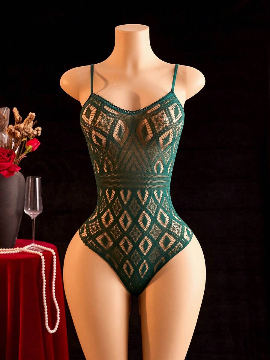 ChaseTheNight 1pc Women's Sexy Animal Print Camisole Bodysuit - Dark Green - View 1