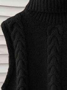 SHEIN Serisse Kids 少女两件套针织无袖羊毛扭结高领上衣 - 黑與白 - 查看 15