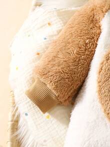 SHEIN Newborn Baby Cute Cartoon Romper, Infant Winter Jumpsuit Playsuit, Stylish Hooded Cotton Outerwear - Khaki - View 6