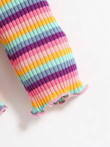 Cozy Pixies Áo thun dài tay cổ tròn họa tiết hoa 3D sọc nhiều màu cho bé gái - trái cam - Xem 4