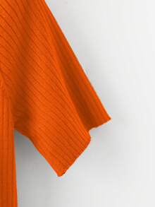 GlowEve CURVE Plus Size Women Elegant Solid Color Short Sleeve Peplum Hem Ribbed Knit Top - Orange - View 4