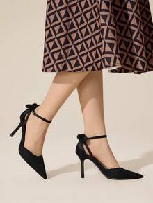 CUCCOO BASICS 女士时尚优雅通勤高跟鞋，饰有蝴蝶结 - 黑色 - 查看 10