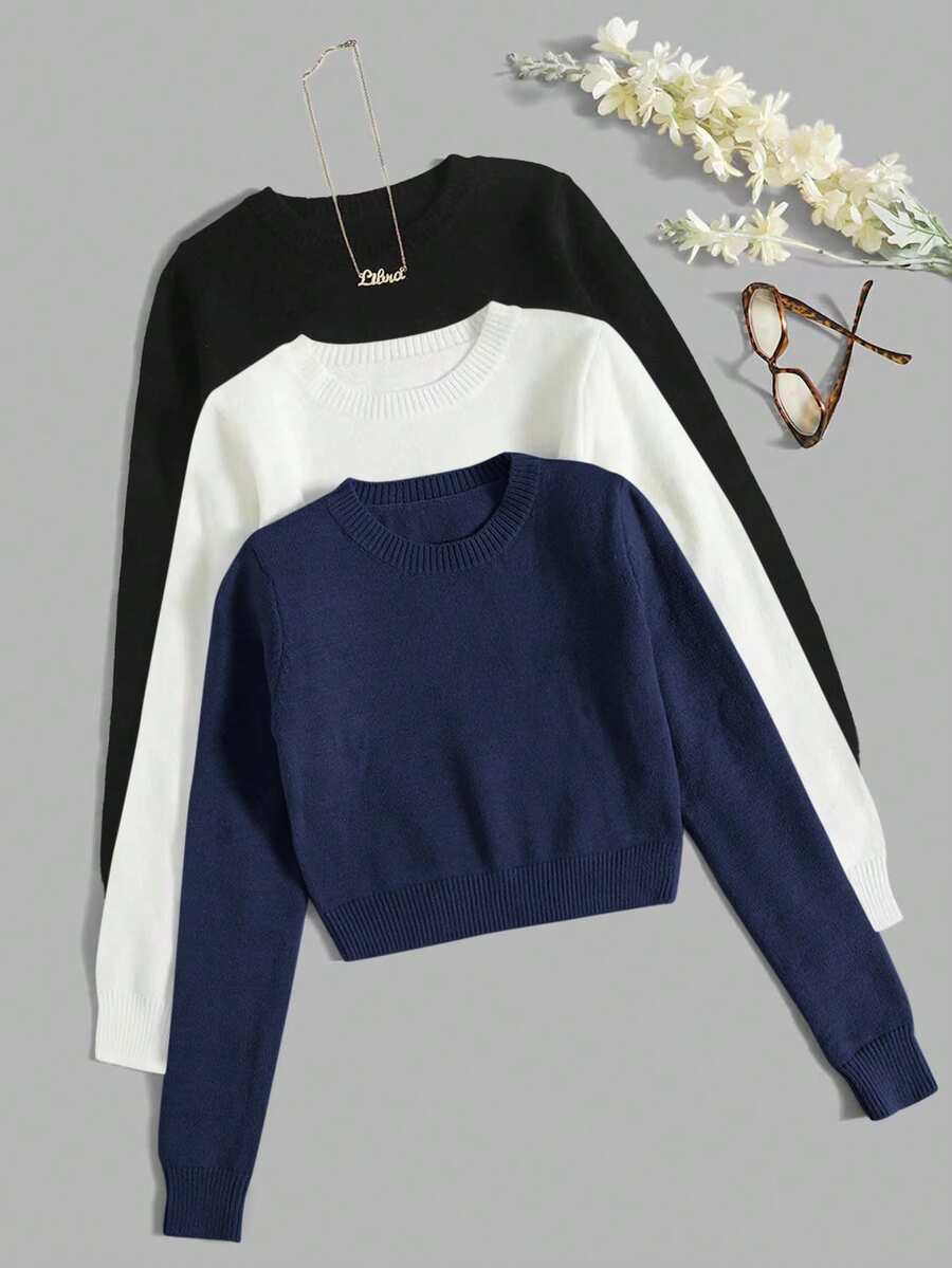 Franclia 3-Pack Women's Casual Solid Color Pullover Sweaters - Multicolor - View 1