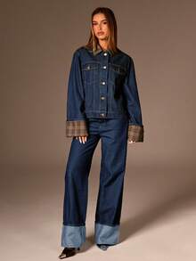 Avantive Fall & Winter Women  Blue Denim Jacket Christmas New Years Holiday Party Women Coat Black Blue Coat Holiday New Years Loose Coat Long Sleeve Coat New Years Eve New Years Christmas Party Women Denim Holiday Women Holiday Christmas Y2k Loose Collared Retro Party Wear Blue Washed With Pockets Street Style Belt Classy Daily Wear Casual Denim Coat Padded Denim Warm Denim Ladies Denim Thick Jacket Lambswool Denim Women's Denim Jacket Women's Denim Jacket Women's Warm Jacket Women's Christmas Jacket - Dark Wash - View 6