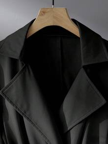 Franclia Casual Commuter Versatile Loose Double-Breasted Waist Tie Soft Twill Fabric Spring/Autumn Women Trench Coat, Mid-Length Windbreaker, Women's Casual Autumn - Black - View 3