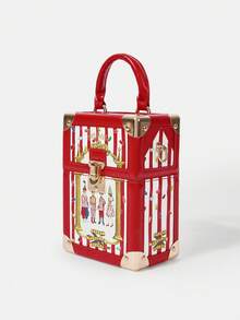 HARRY POTTER X SHEIN Y2K糖果条纹盒子斜挎包，红色复古迷你手提包，糖果印花，圣诞节节日派对礼物之选 - 紅色 - 查看 6