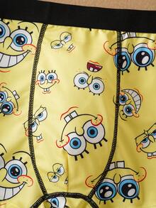 SpongeBob SquarePants | SHEIN 男士柔软舒适卡通图案平角内裤