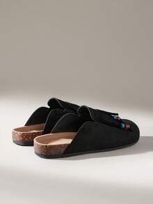 Solecia Femmes Casual Polyvalent Navette Minimaliste Franges Décor Flats Glissant - Noir - Voir 4