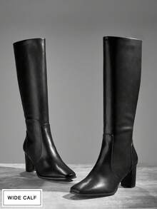 SHUZIA Botas altas hasta la rodilla con tacón de bloque, estilosas y cómodas, con cremallera interior para mujer - Negro - Ver 5