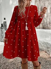 EMERY ROSE Gaun Kasual Minimalis Motif Bunga Kecil Longgar Leher Bulat Ukuran Besar, Cocok Untuk, Bunga/Musim Semi/Musim Panas/Liburan - MultiWarna - View 3