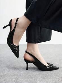 CUCCOO BIZCHIC Giày cao gót mũi nhọn nữ, giày cao gót gợi cảm, đa năng cho đi làm, tiệc tùng, công sở, giày cao gót hở lưng màu đen - màu đen - Xem 3