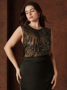 Anewsta Top sin mangas de moda con decoración de lentejuelas y remaches para mujer de talla grande