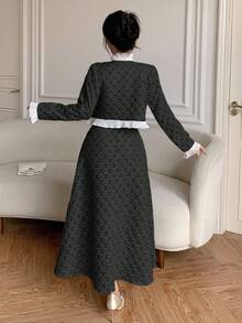 Modelyn 2pcs/Set Sleeveless Waist Cinched Dress And Long Sleeve Top - Black - View 2