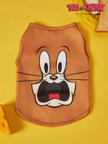 TOM & JERRY X PETSIN 1pc/2pcs Brown Gray Pet Cat Dog Universal Elastic Comfortable Cat And Mouse Cute Cartoon Pattern Printed Fashionable Dog Vest