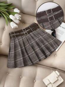 Franclia 大码女式新款百褶迷你裙，美式百搭高腰裙，带防闪光内衬，秋冬季百褶裙，格子裙配腰带，迷你腰带裙，格子裙，学生裙，可爱裙子，迷你格子裙，女式格子裙 - 彩色 - 查看 3