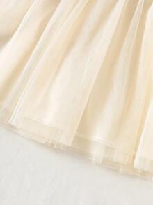 SHEIN Baby Girl Casual Striped Contrast Mesh Round Neck Long,Christmas Family Gathering Sleeve Dress, Autumn,Christmas Family Gathering Baby Striped Dress Baby Elegant Dress Party Baby Girl Long Sleeve Dress Beige Dresses For Baby Girls - White - View 7