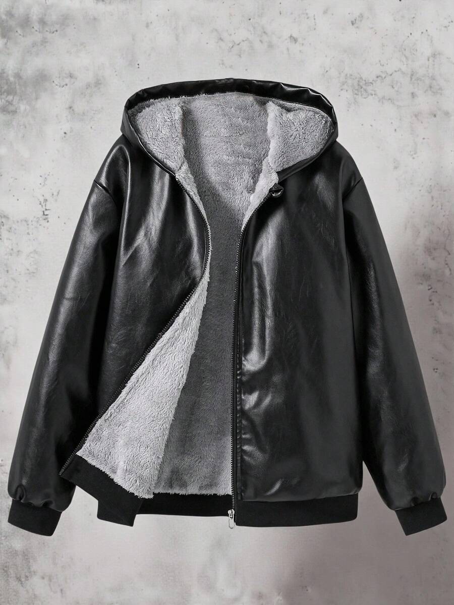 Vacaura 青少年男童秋冬PU皮革连帽休闲时尚夹克