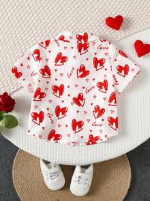 Áo len cardigan cổ polo tay ngắn in hình trái tim ngày lễ tình nhân màu đỏ cho bé trai/bé gái mùa xuân/hè, thích hợp cho tiệc sinh nhật, lễ rửa tội, lễ kỷ niệm sinh nhật lần thứ 1, dạ tiệc, biểu diễn, đám cưới, ngày lễ tình nhân và các dịp khác - Nhiều màu - Xem 3