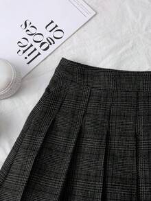 Franclia Chân váy xếp ly ngắn thời trang kẻ caro thường ngày đa năng dành cho nữ - màu đen - Xem 4