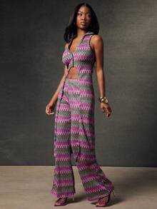 NYA SZN Bree Pant High Rise Brunch Special Occasion Event Vacation Spring Summer Knit Pant Bottoms Carnival Outfits For Women - Purple - View 3