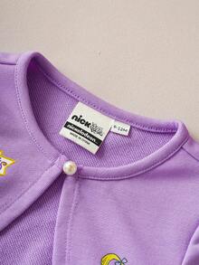 Nick 90s | SHEIN Baby Girl Cartoon Figure Graphic Purple Jacket & Purple Polka Dot Cute White Tank Dress, 2 Piece Set - Purple - View 9