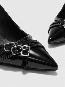 CUCCOO BIZCHIC Giày cao gót mũi nhọn nữ, giày cao gót gợi cảm, đa năng cho đi làm, tiệc tùng, công sở, giày cao gót hở lưng màu đen - màu đen - Xem 6