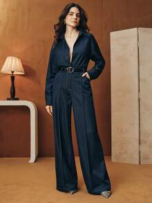 Anewsta Embroidered & Beaded Butterfly Pattern Women's Long Sleeve Blouse - Blue - View 6