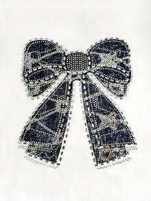 2pcs/Set Girls Rhinestone Bow Decor Top And Striped Bow Pants Outfit, Street Fashion - Black - View 7