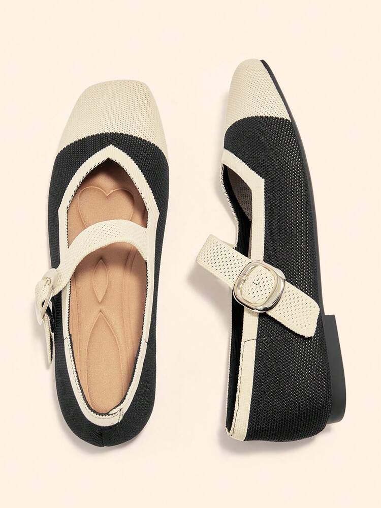 CUCCOO BASICS Chaussures décontractées à enfiler pour femmes avec col carré bicolore et design boutonné