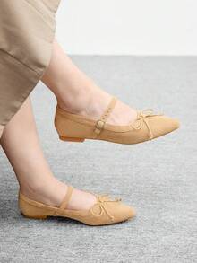 CUCCOO BIZCHIC 女士尖头搭扣蝴蝶结装饰平底鞋 - 卡其色 - 查看 5