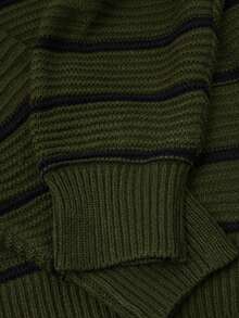 Rosumi Suéter holgado de punto con bloque de color y rayas de imitación de cachemira en tallas grandes para otoño/invierno - Verde militar - Ver 8