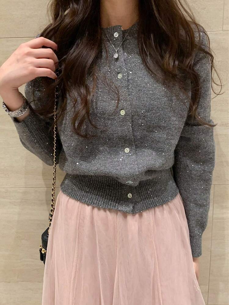 Women's Shiny Sequin Embellished Casual Cardigan Sweater