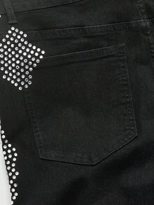 ROMWE MEN Street Life Men's Casual Fashion Street Daily Commute Rhinestone Cross Flared Jeans - Black - View 5