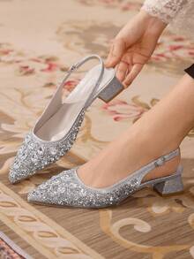 CUCCOO TILAWA Shiny Fashion Casual Pointed Toe Women Pumps For Christmas Valentine's Day - Silver - View 1