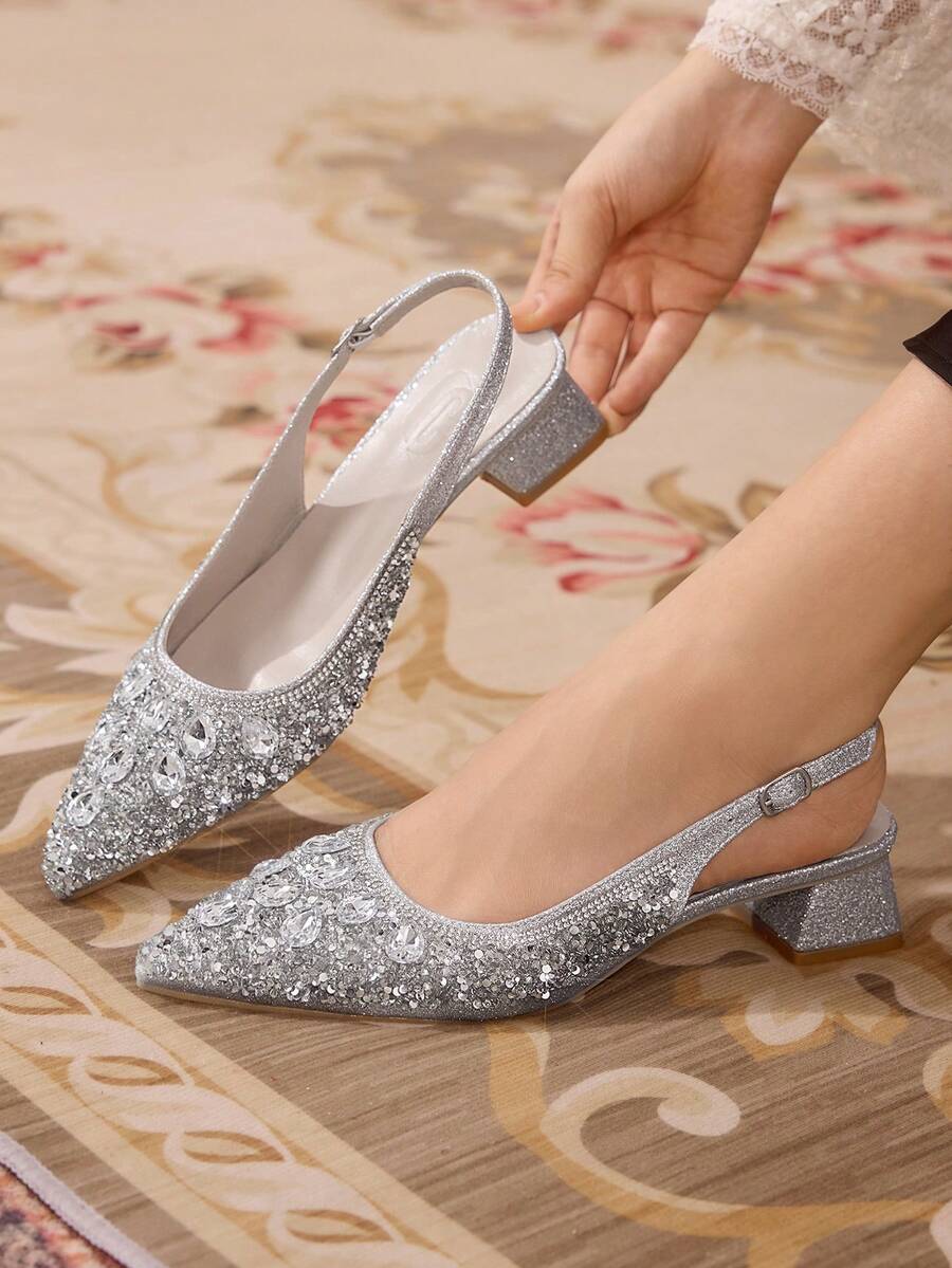 CUCCOO TILAWA Shiny Fashion Casual Pointed Toe Women Pumps For Christmas Valentine's Day - Silver - View 1