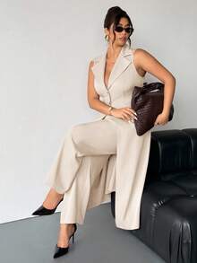 Firerie Plus Size Women Long Sleeveless Blazer Suit In Fall/Winter Clothes For Women - Apricot - View 3