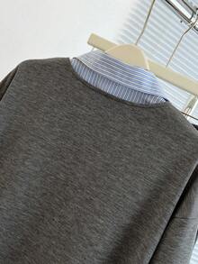 Franclia Women's Solid Color Minimalist Long Sleeve Sweater, Everyday Wear - Dark Grey - View 5