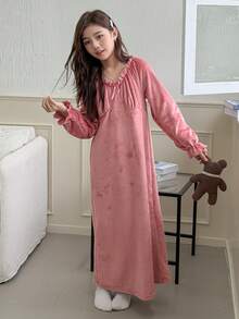 DAZY 少女荷叶边腰部抓绒连衣裙 - 粉色 - 查看 6