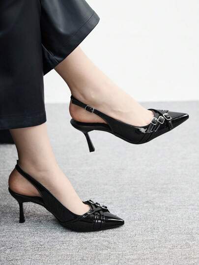 CUCCOO BIZCHIC Women's Pointed Toe High Heel Pumps, Sexy Stiletto Heels, Versatile For Commute, Party, Work, Black Backless Slip-On Heels For Christmas Valentine's Day