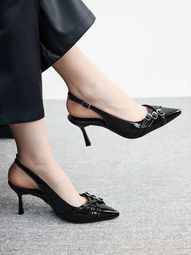 CUCCOO BIZCHIC Women's Pointed Toe High Heel Pumps, Sexy Stiletto Heels, Versatile For Commute, Party, Work, Black Backless Slip-On Heels For Christmas Valentine's Day Spring Shoes