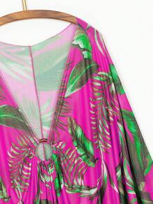 Swim Lushoire Beach Outfits For Woman Tropical Print Drawstring Front Cover Up Dress,Summer Beach - Multicolor - View 4