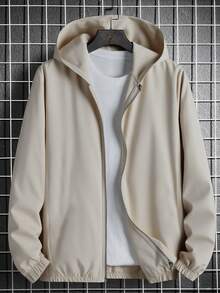 Vacaura 青少年/年轻男士休闲宽松套头连帽夹克，百搭黑色，适合所有季节，初秋 - 杏色 - 查看 5