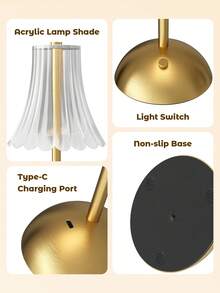 Teckwe Luxury Dimmable Crystal Table Lamp, 3-Color LED Rhinestone Crystal Decor Light,USB Rechargeable Touch Lamp For Bedroom,Living Room, Nightstand,Office,Dining Bar And Outdoor - Yellow - View 6