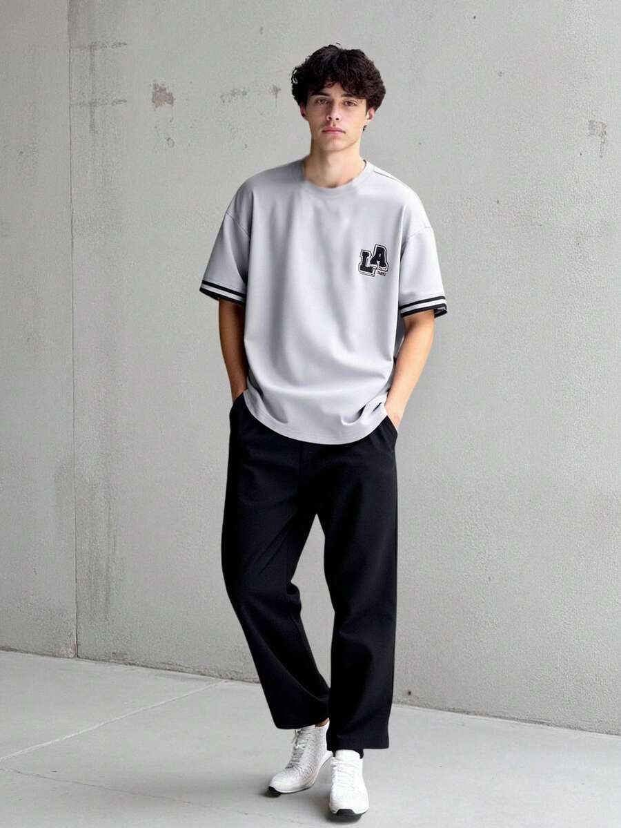 Vacaura 青少年男孩两件套服装,灰色短袖 T 恤搭配休闲长裤,春夏套装 - 灰色 - 查看 1