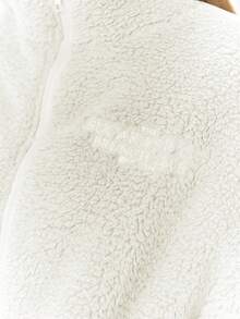 MUSERA High Neck Embroidered Elasticated Toggle Detail Fleece Jacket Cosy Cute Casual Coffee Club Winter Spring - White - View 6